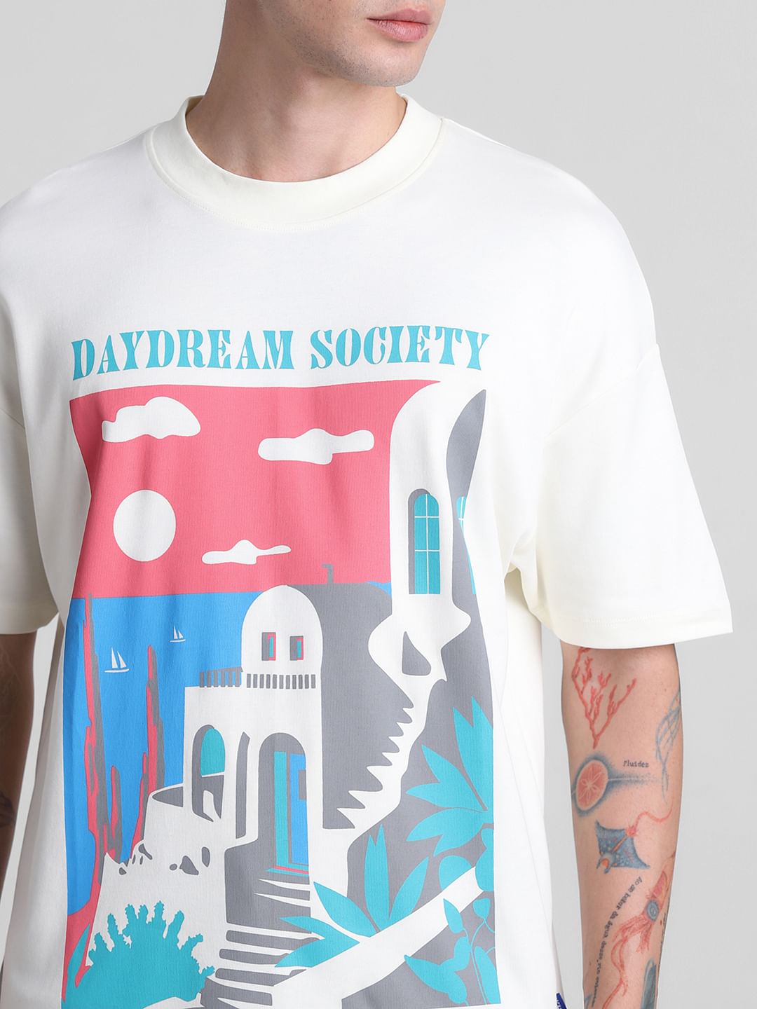 White Graphic Print Crew Neck T-shirt