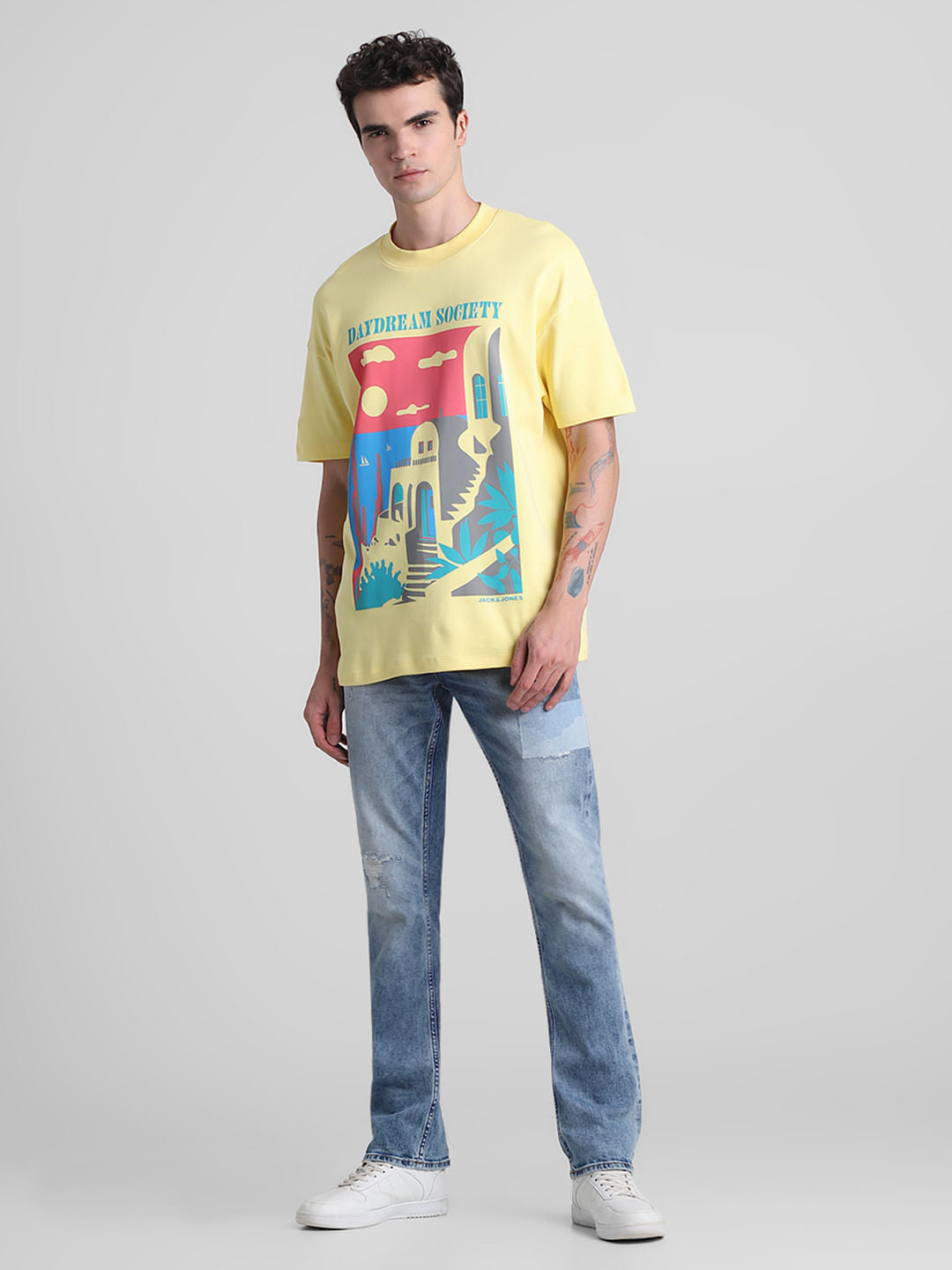 Yellow Graphic Print Crew Neck T-shirt