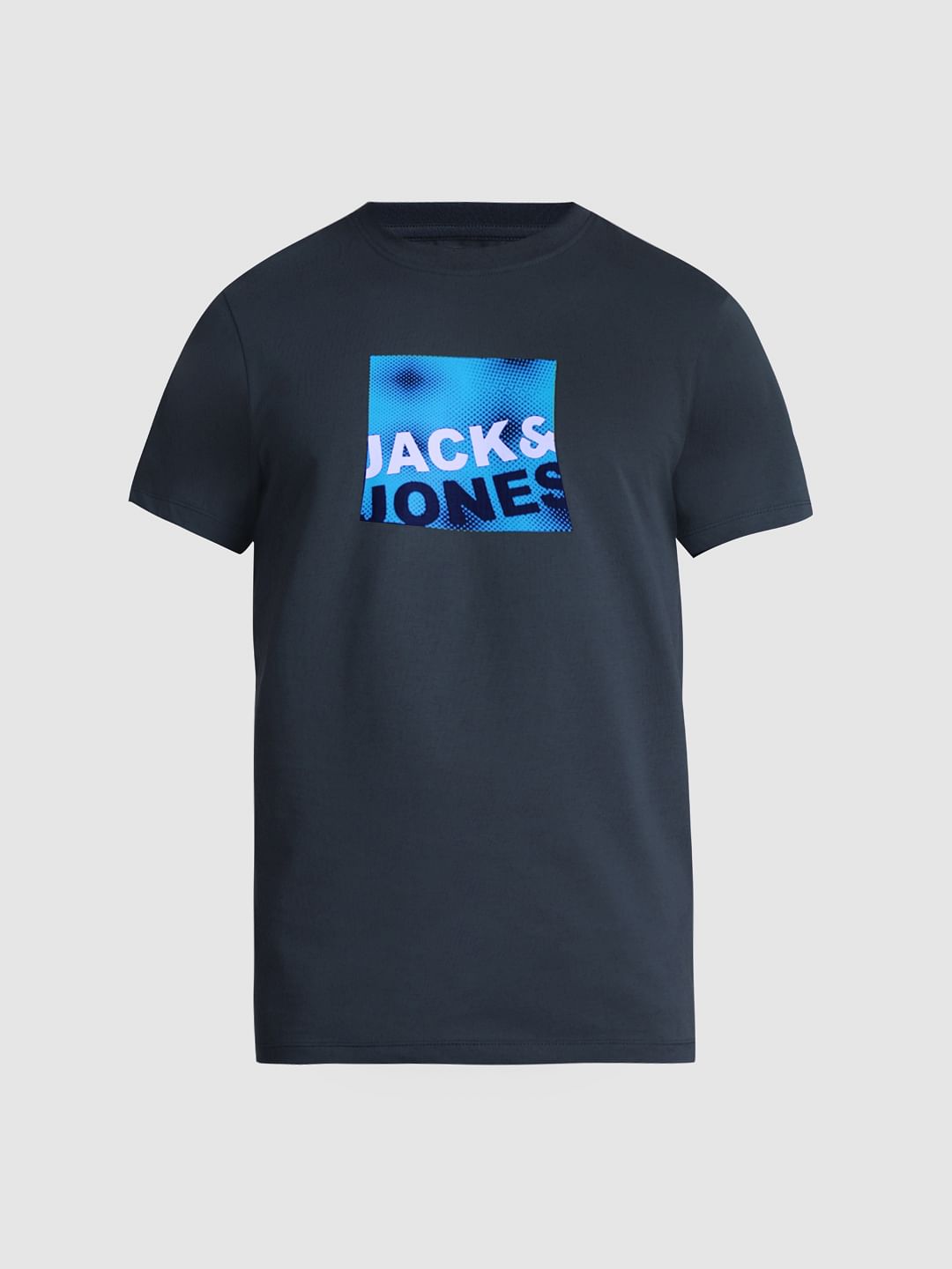 Dark Blue Logo Print Crew Neck T-shirt