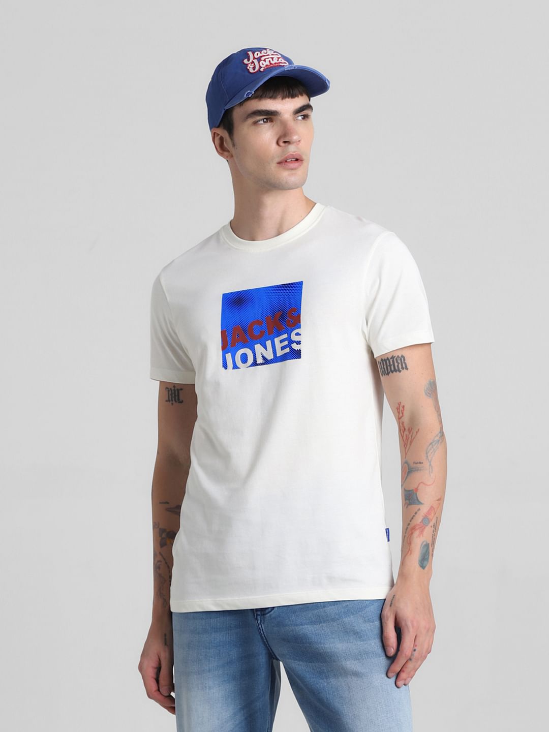 White Logo Print Crew Neck T-shirt