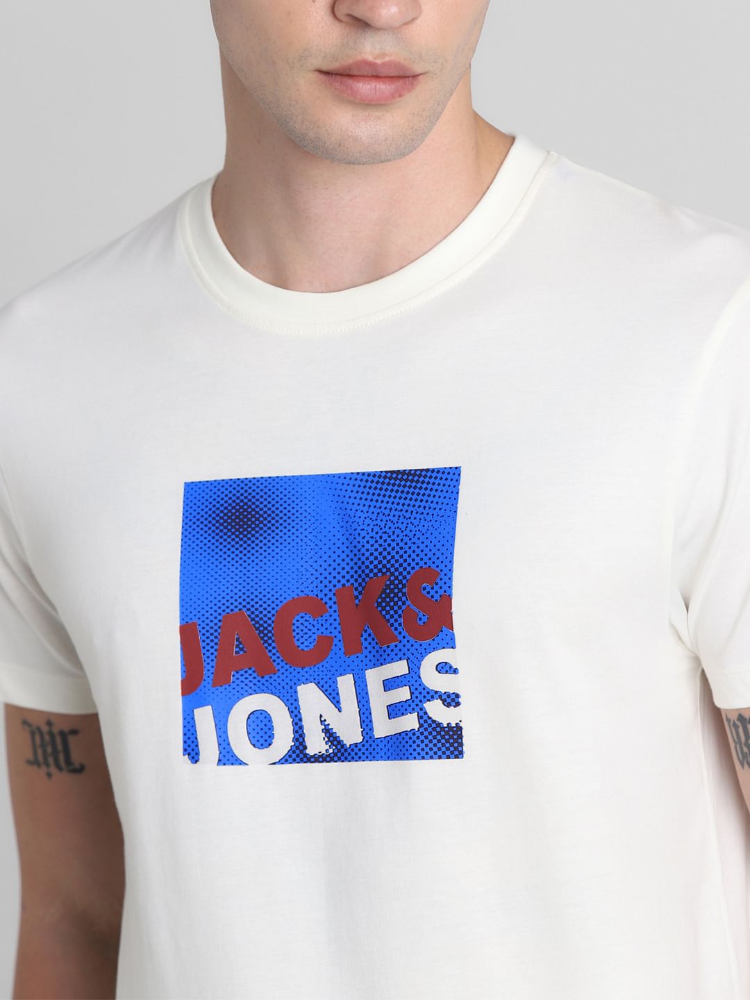 White Logo Print Crew Neck T-shirt