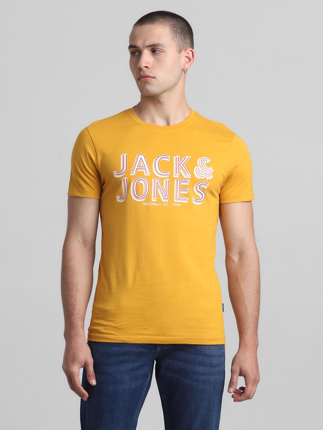 Yellow Logo Print Crew Neck T-shirt