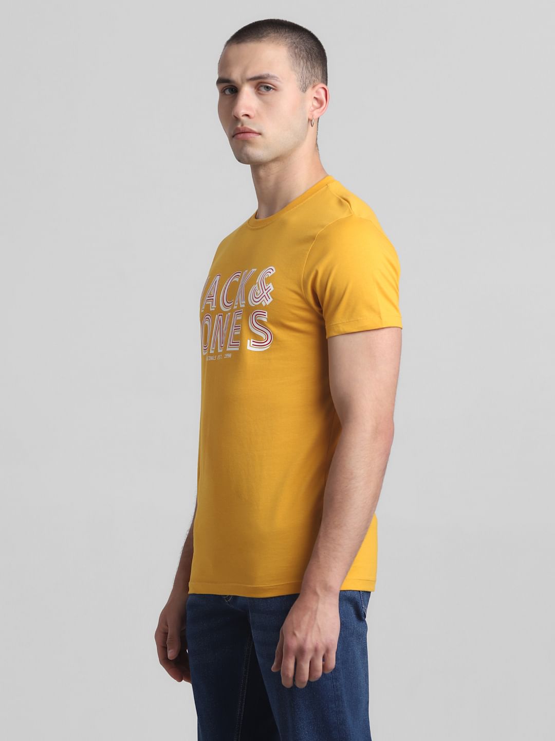 Yellow Logo Print Crew Neck T-shirt