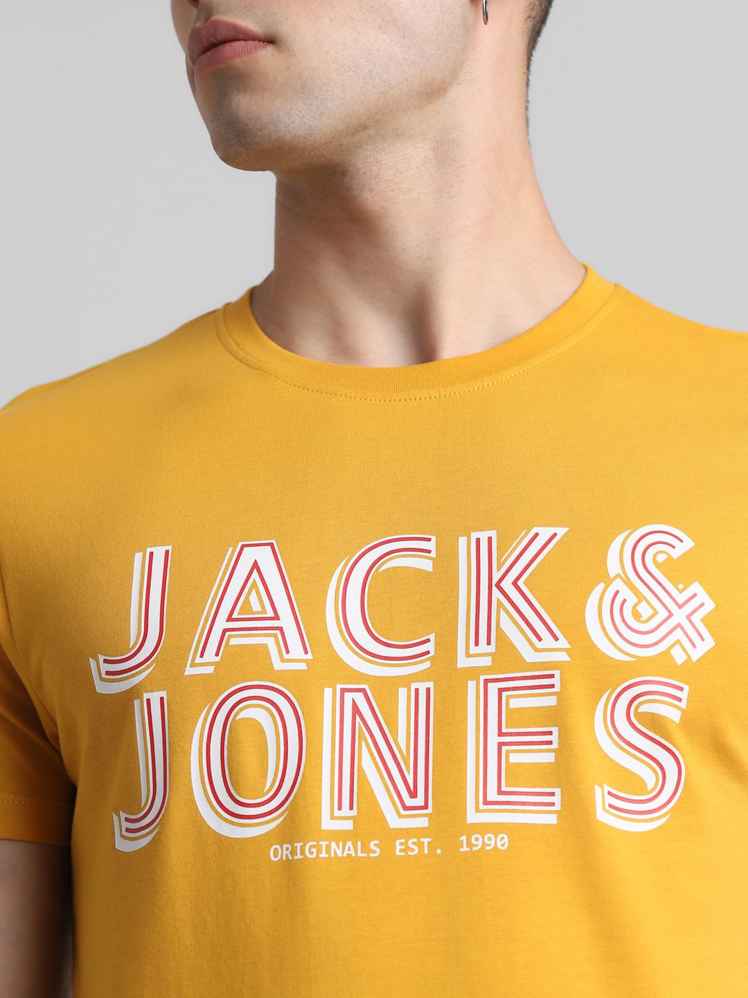 Yellow Logo Print Crew Neck T-shirt