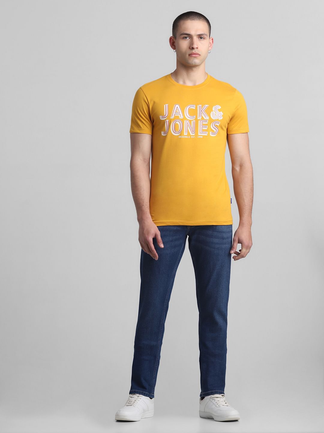 Yellow Logo Print Crew Neck T-shirt