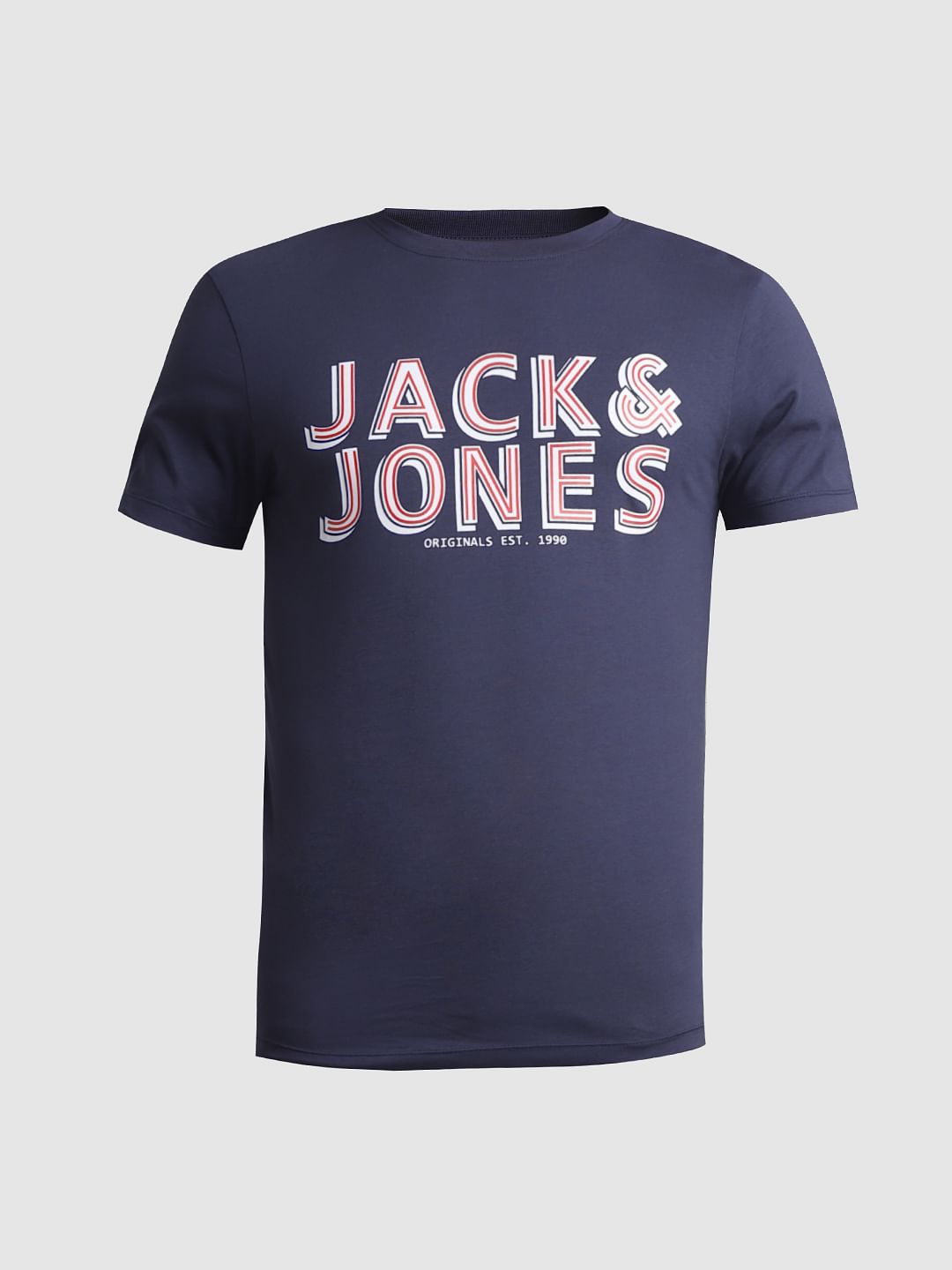 Dark Blue Logo Print Crew Neck T-shirt