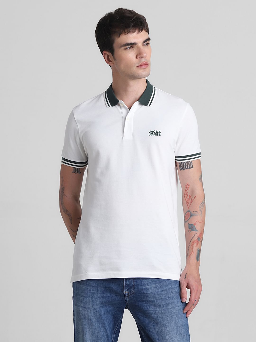 White Contrast Tipping Polo T-shirt