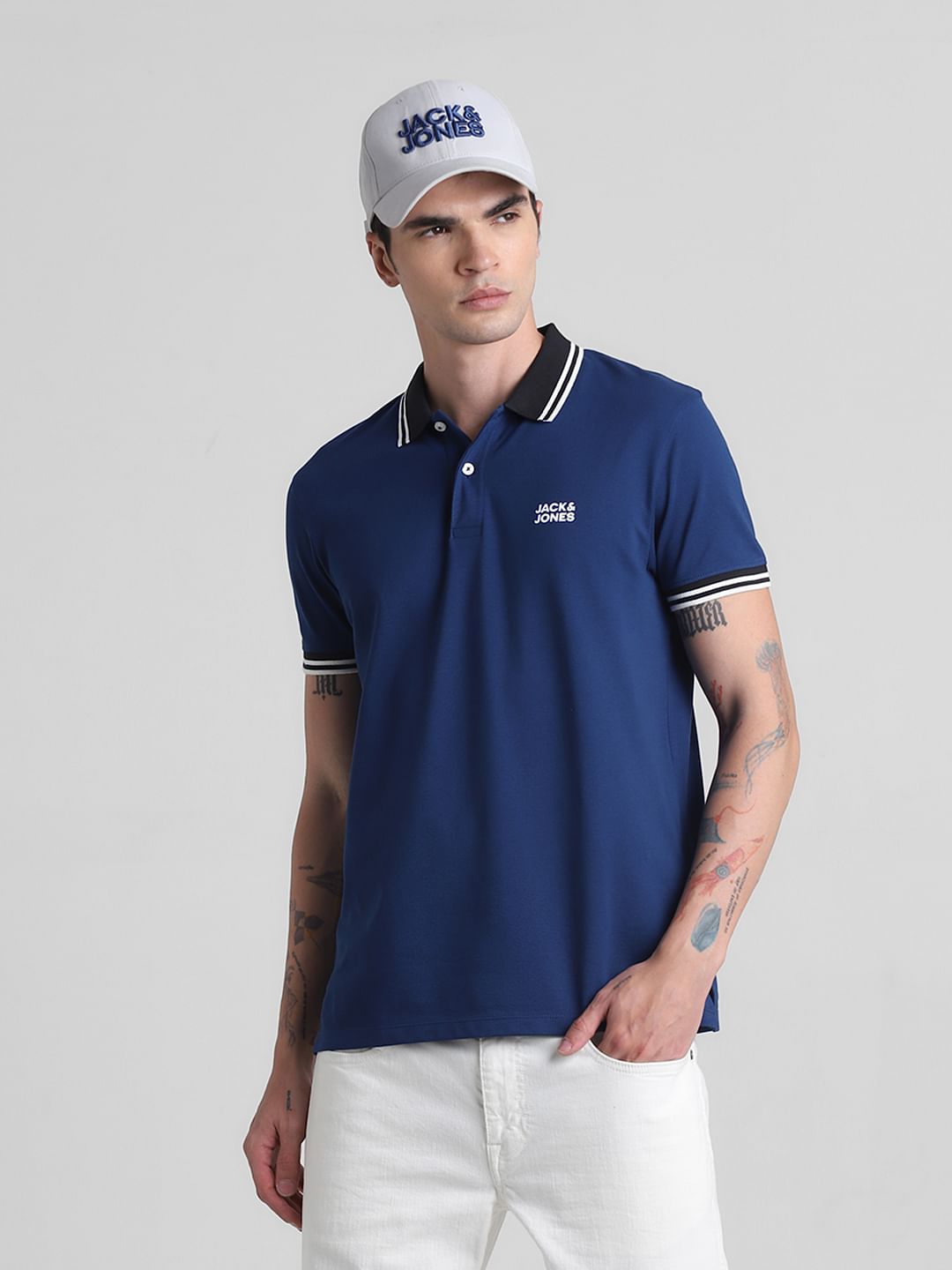 Blue Contrast Tipping Polo T-shirt