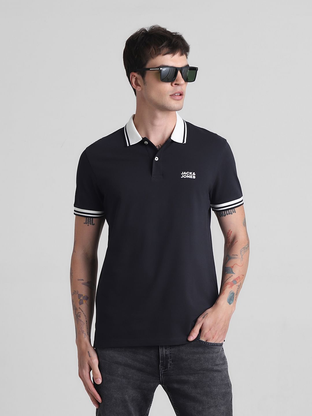 Black Contrast Tipping Polo T-shirt