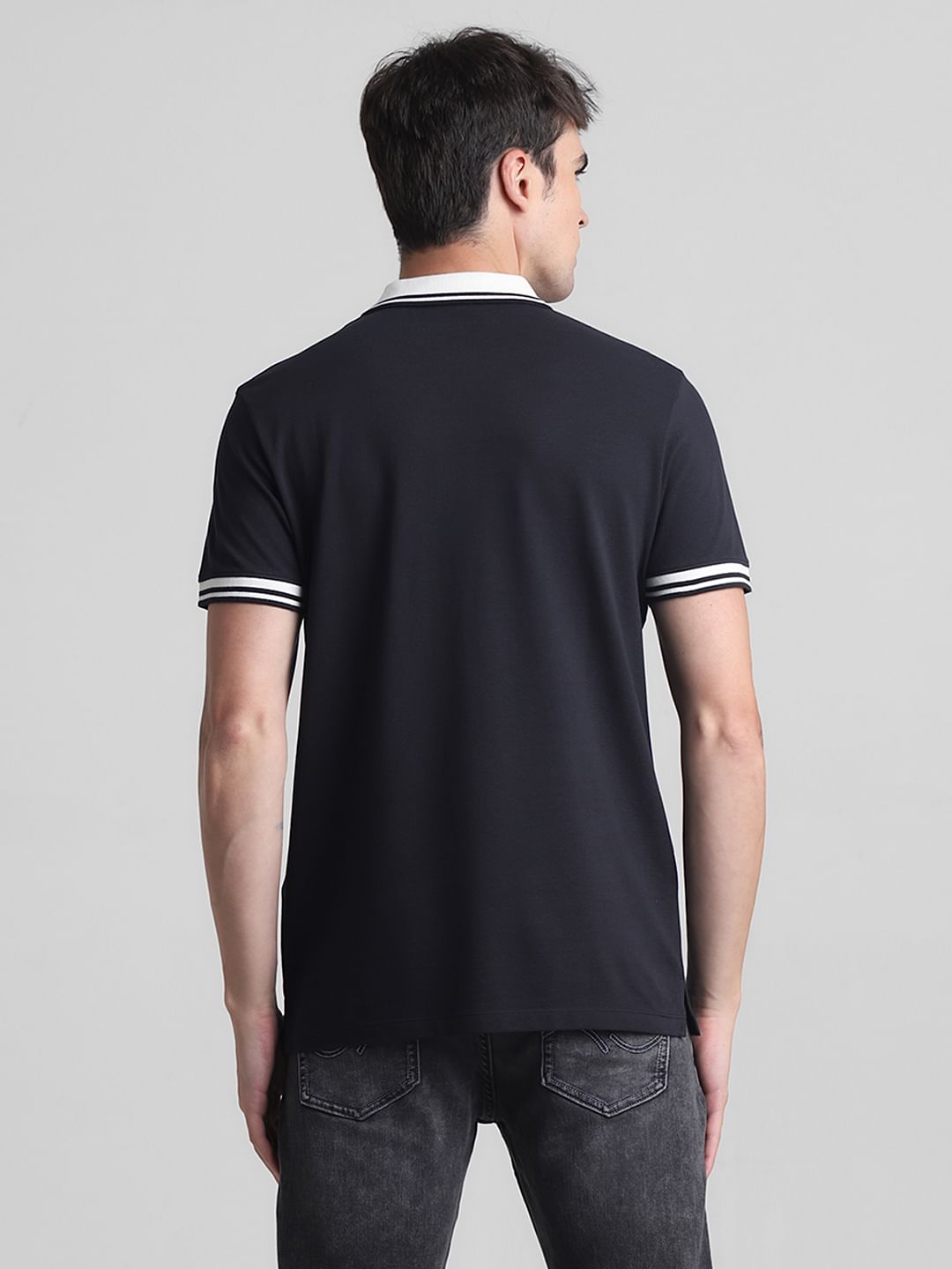 Black Contrast Tipping Polo T-shirt