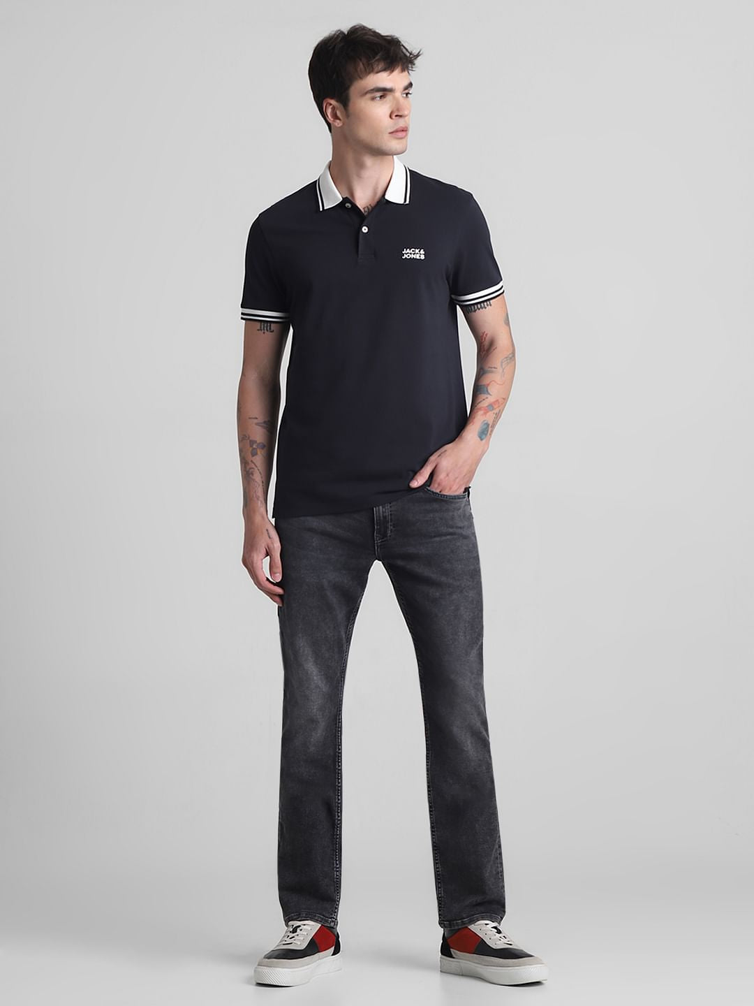 Black Contrast Tipping Polo T-shirt