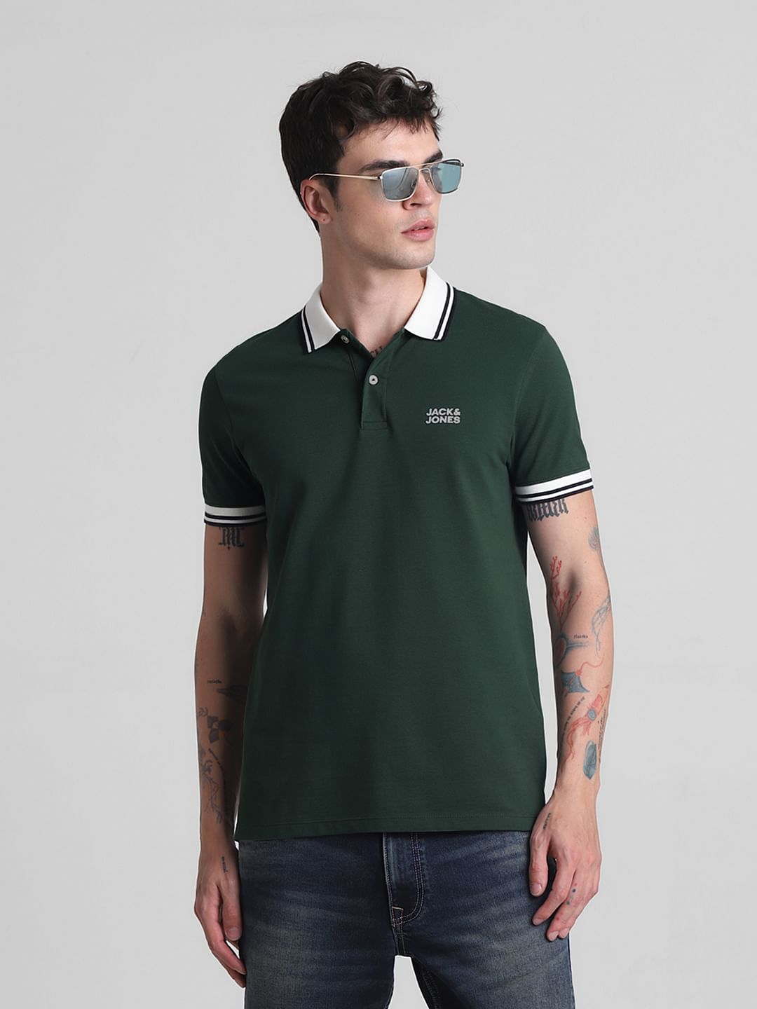 Green Contrast Tipping Polo T-shirt