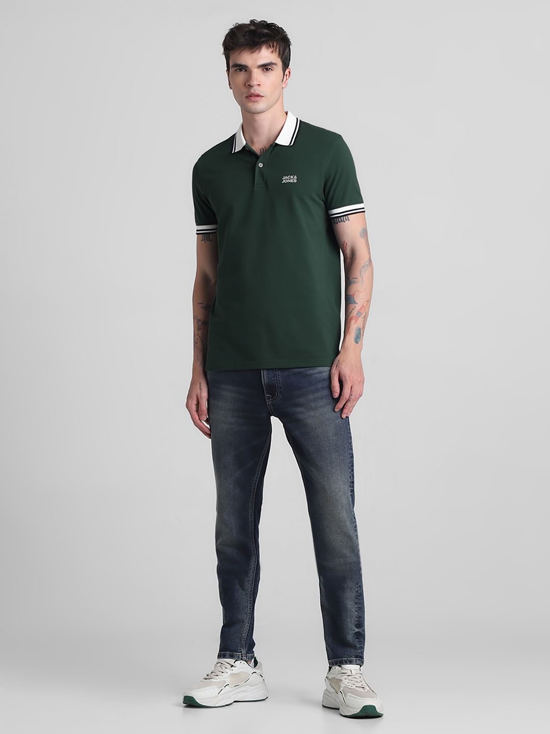 Green Contrast Tipping Polo T-shirt