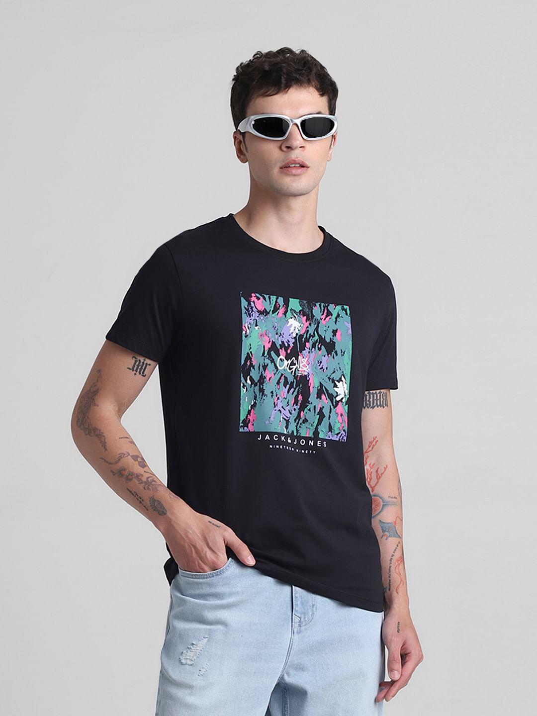 Black Graphic Print Crew Neck T-shirt