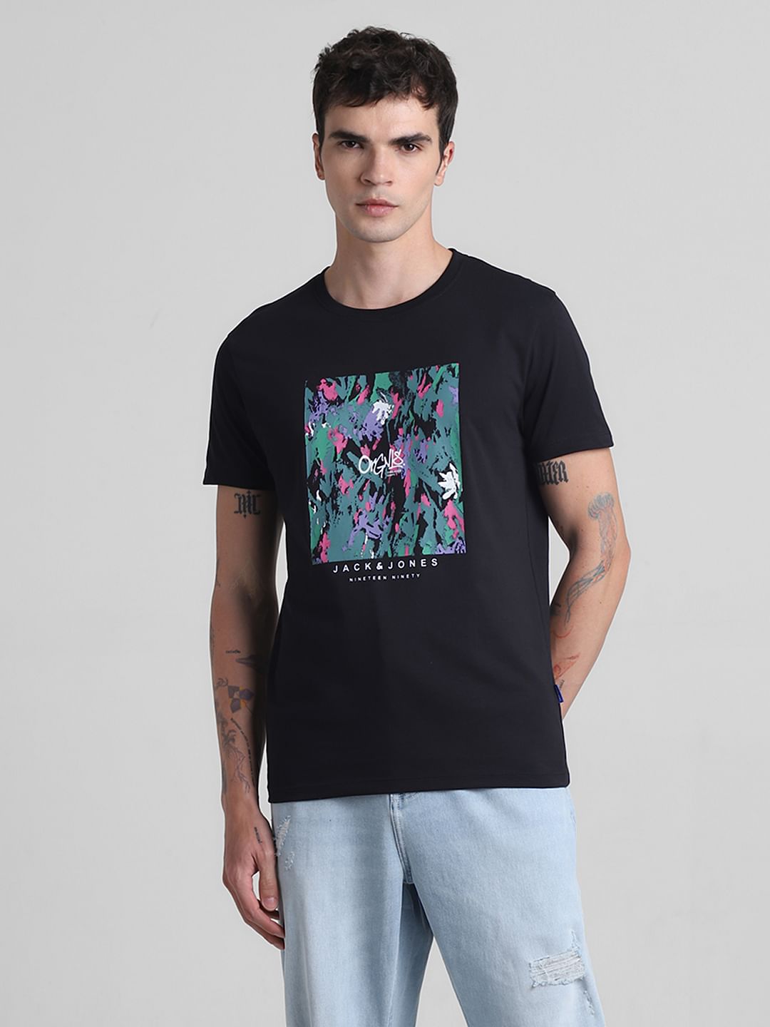 Black Graphic Print Crew Neck T-shirt