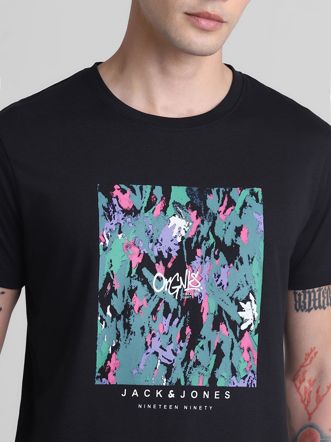 Black Graphic Print Crew Neck T-shirt