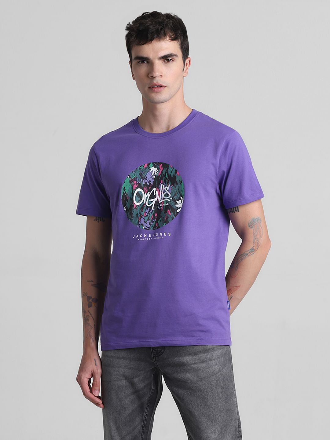 Purple Graphic Print Crew Neck T-shirt