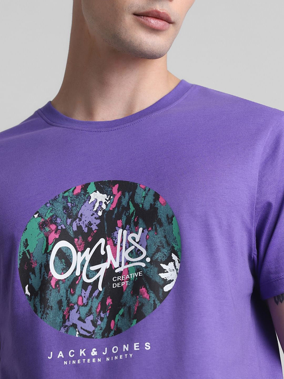 Purple Graphic Print Crew Neck T-shirt