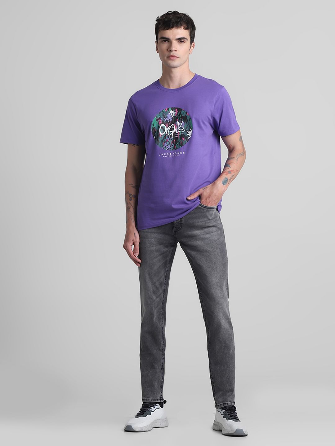 Purple Graphic Print Crew Neck T-shirt