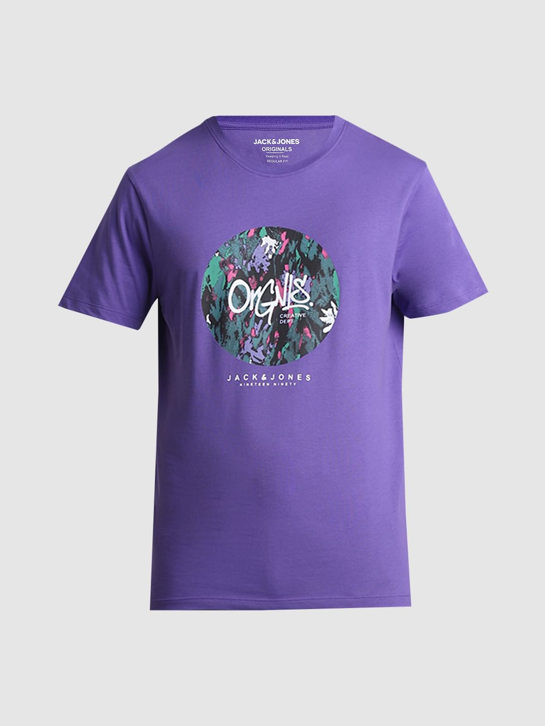 Purple Graphic Print Crew Neck T-shirt