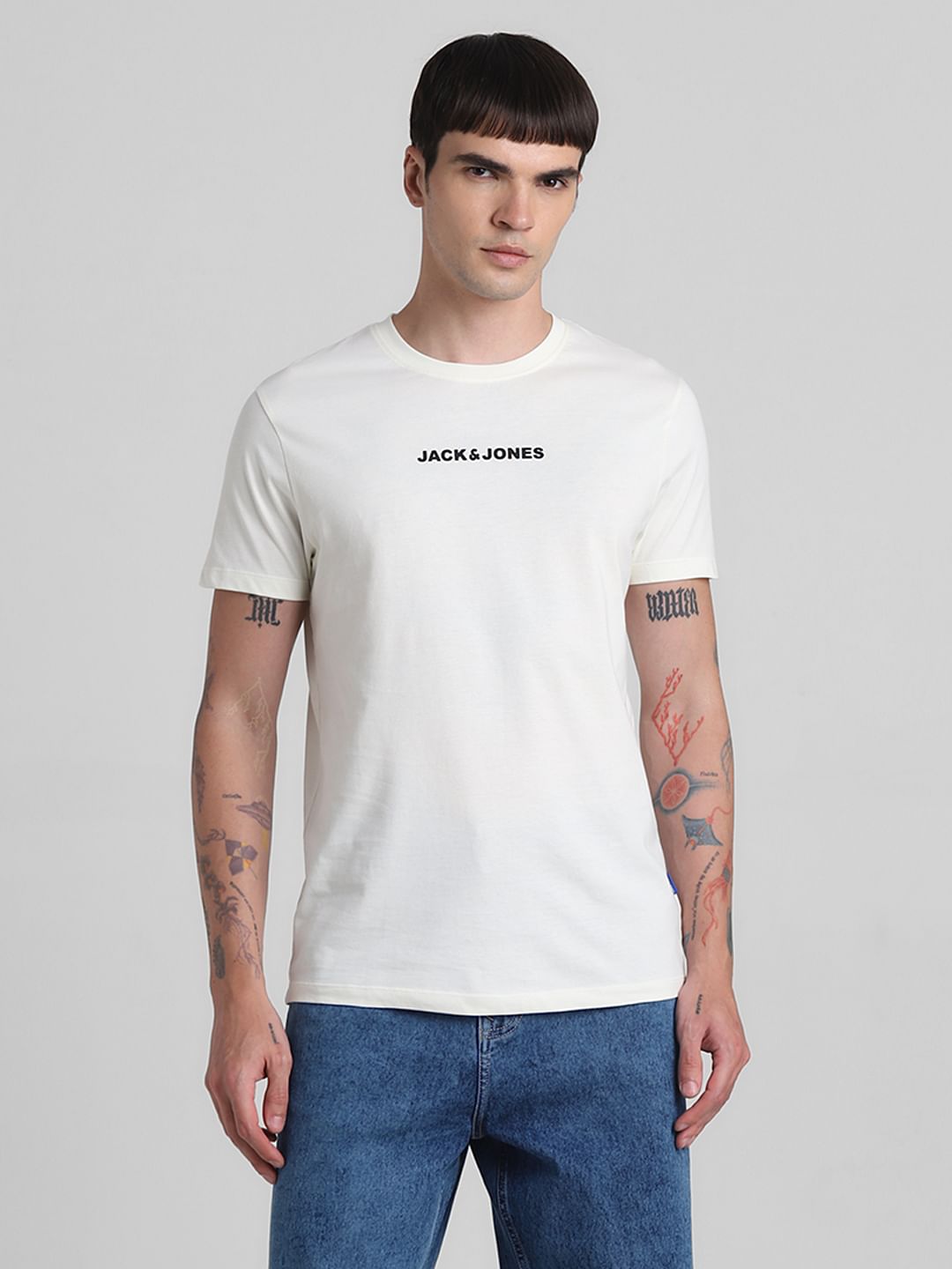 White Logo Print Crew Neck T-shirt