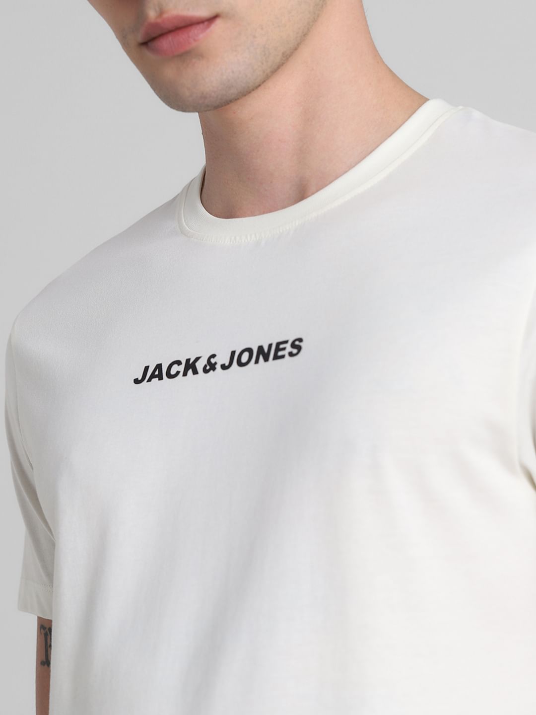 White Logo Print Crew Neck T-shirt