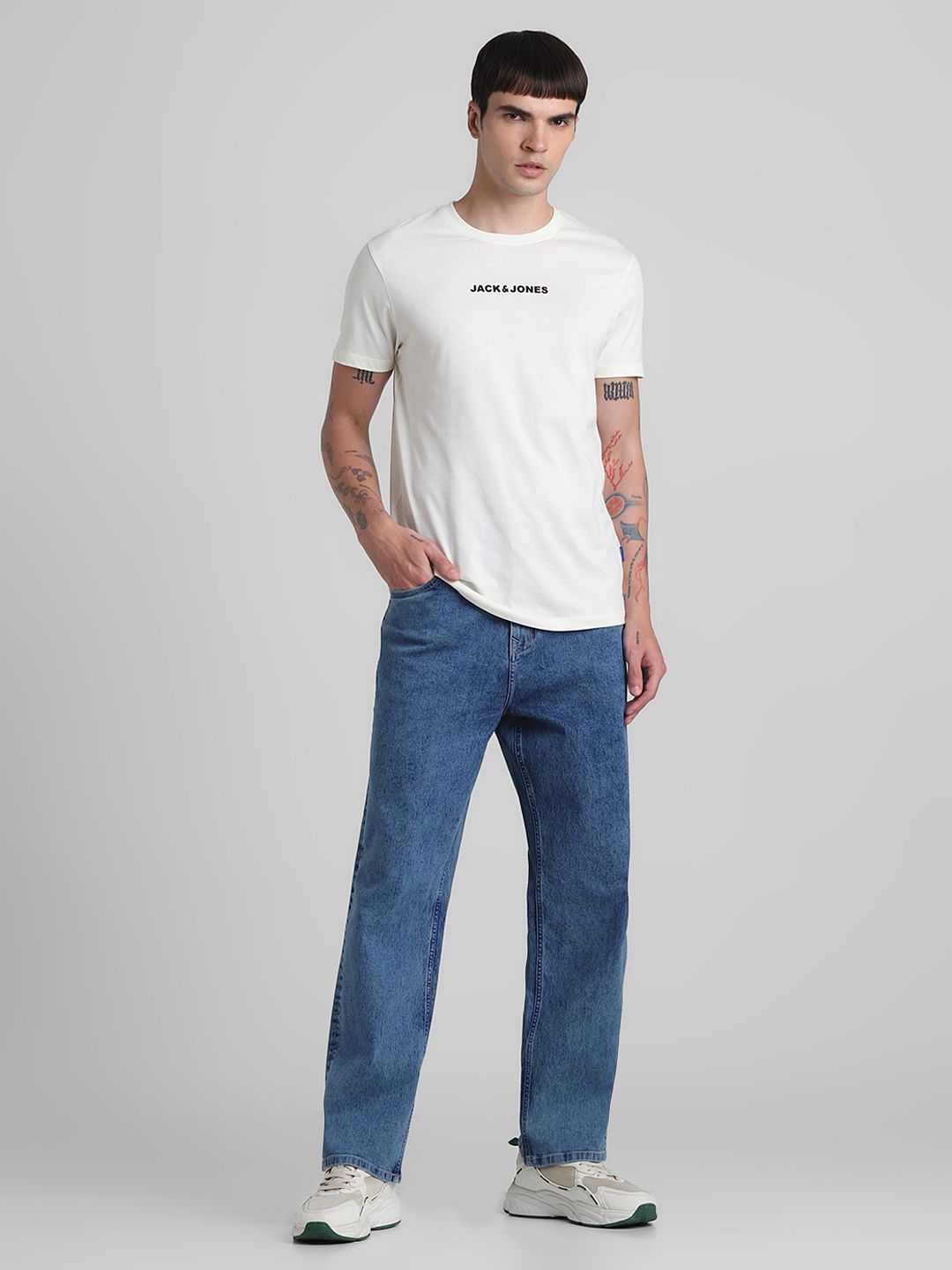 White Logo Print Crew Neck T-shirt