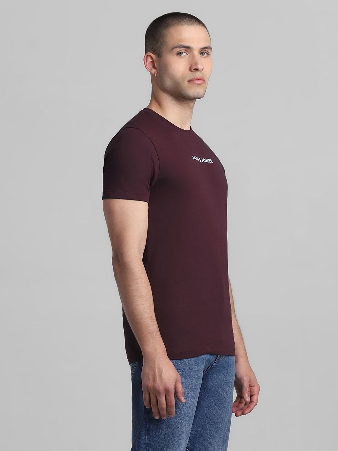 Maroon Logo Print Crew Neck T-shirt