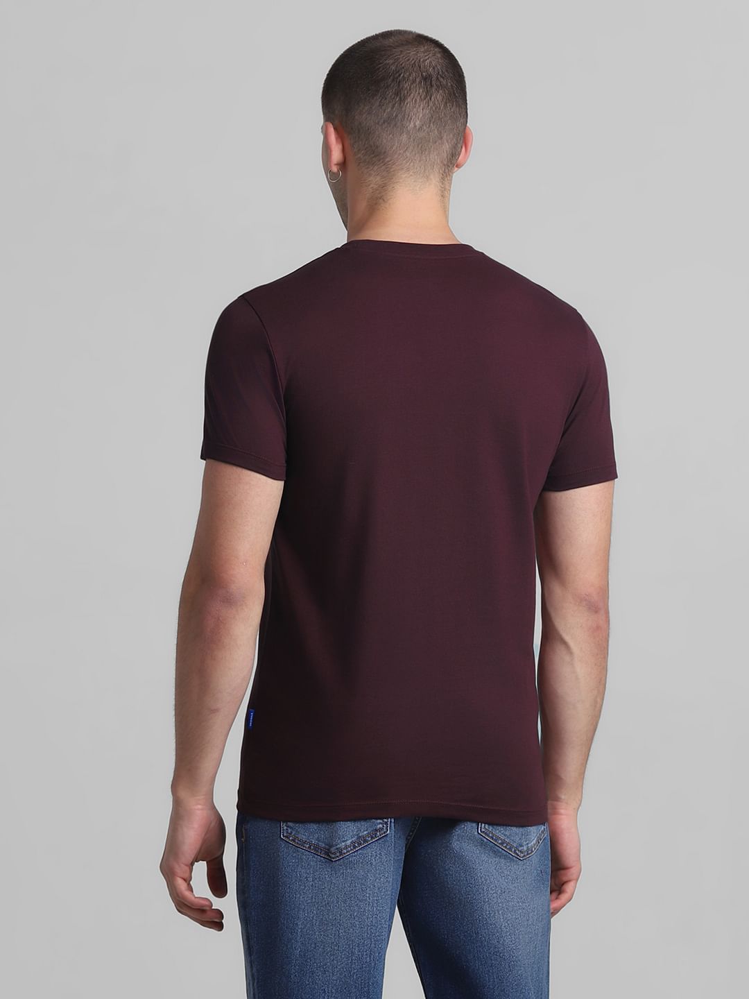 Maroon Logo Print Crew Neck T-shirt