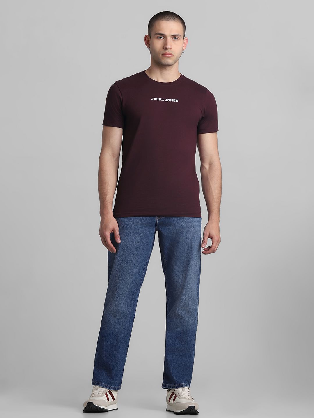 Maroon Logo Print Crew Neck T-shirt