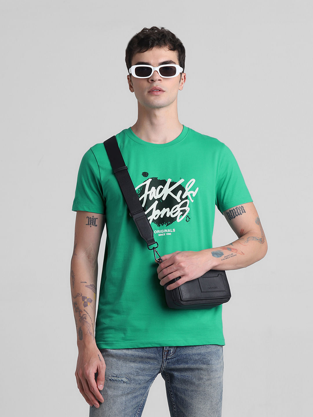 Green Logo Print Crew Neck T-shirt