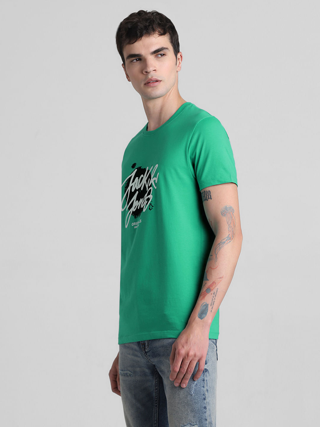 Green Logo Print Crew Neck T-shirt