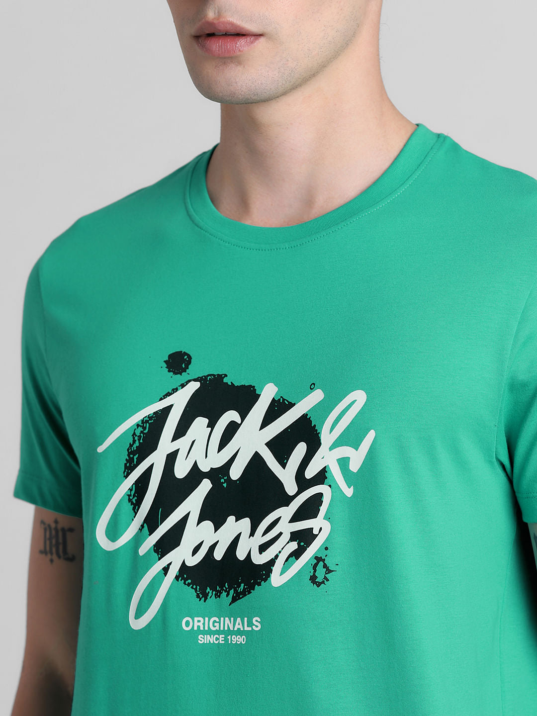 Green Logo Print Crew Neck T-shirt