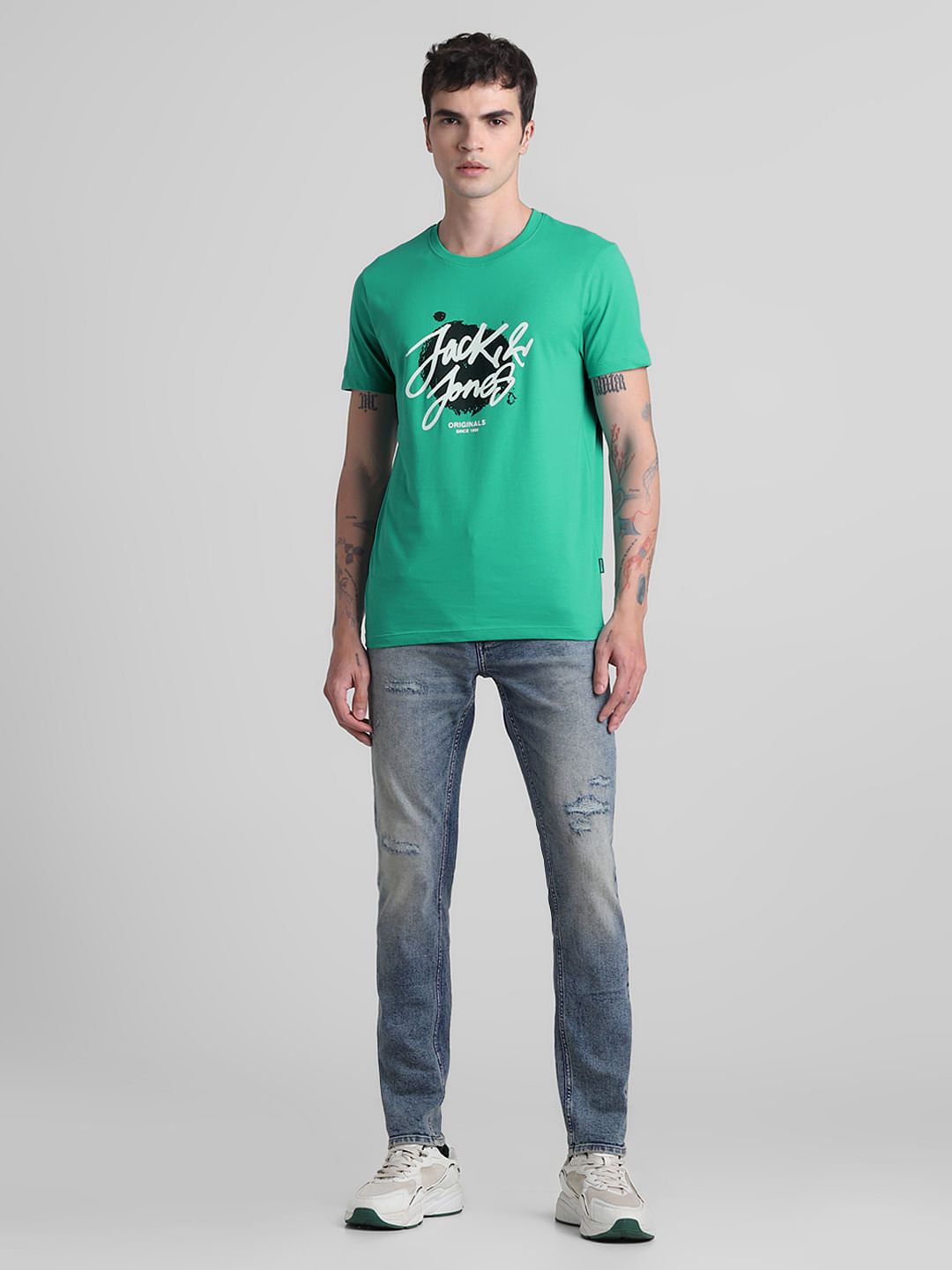 Green Logo Print Crew Neck T-shirt