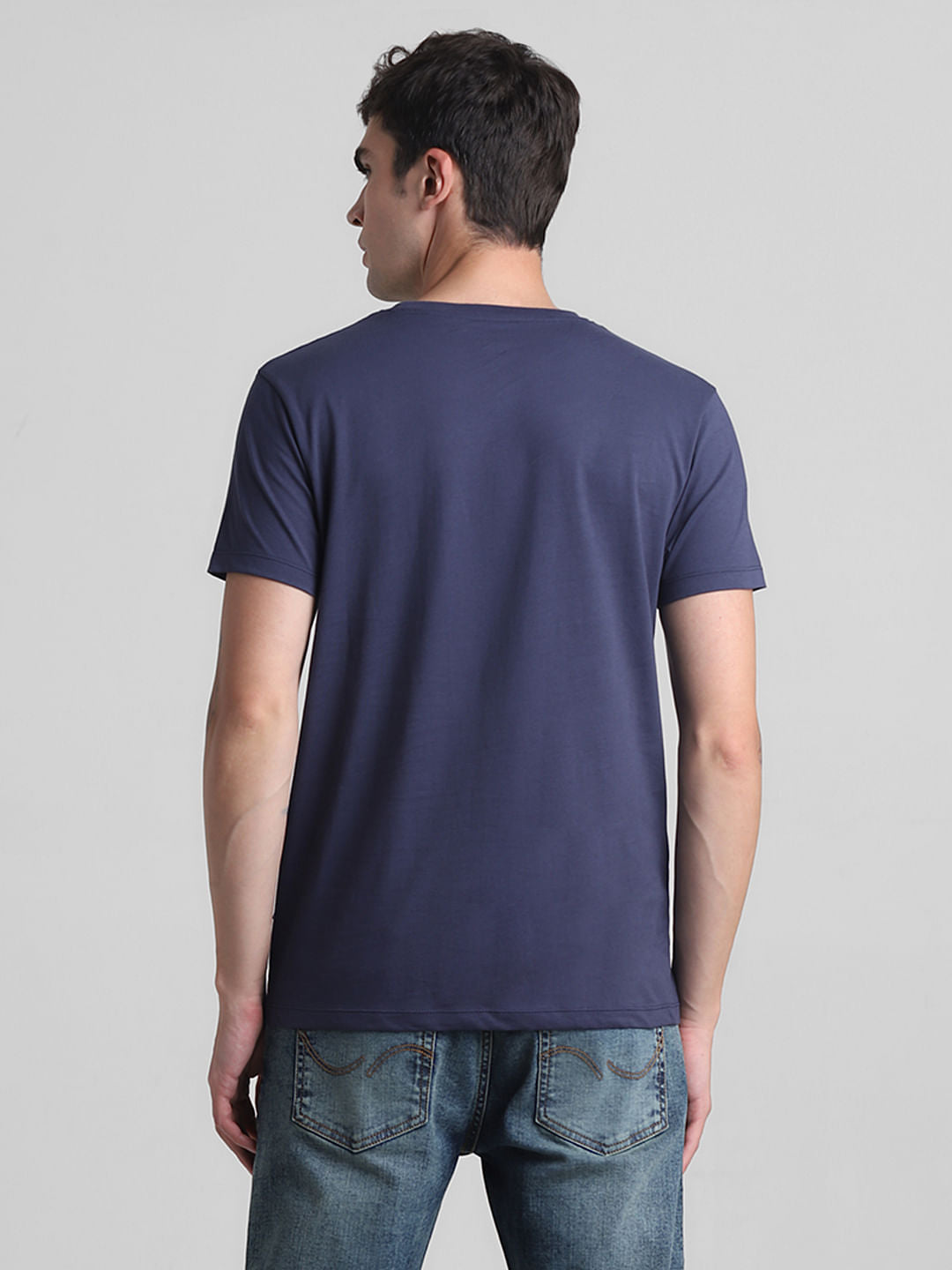 Blue Logo Print Crew Neck T-shirt