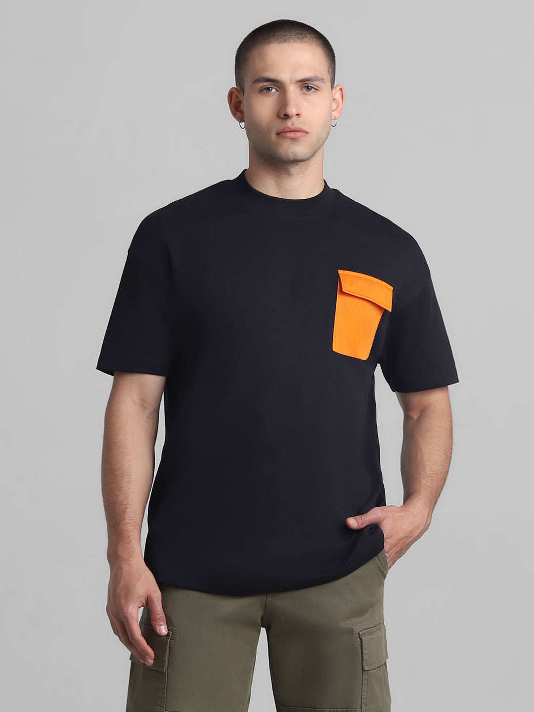 Black Contrast Pocket Oversized T-shirt