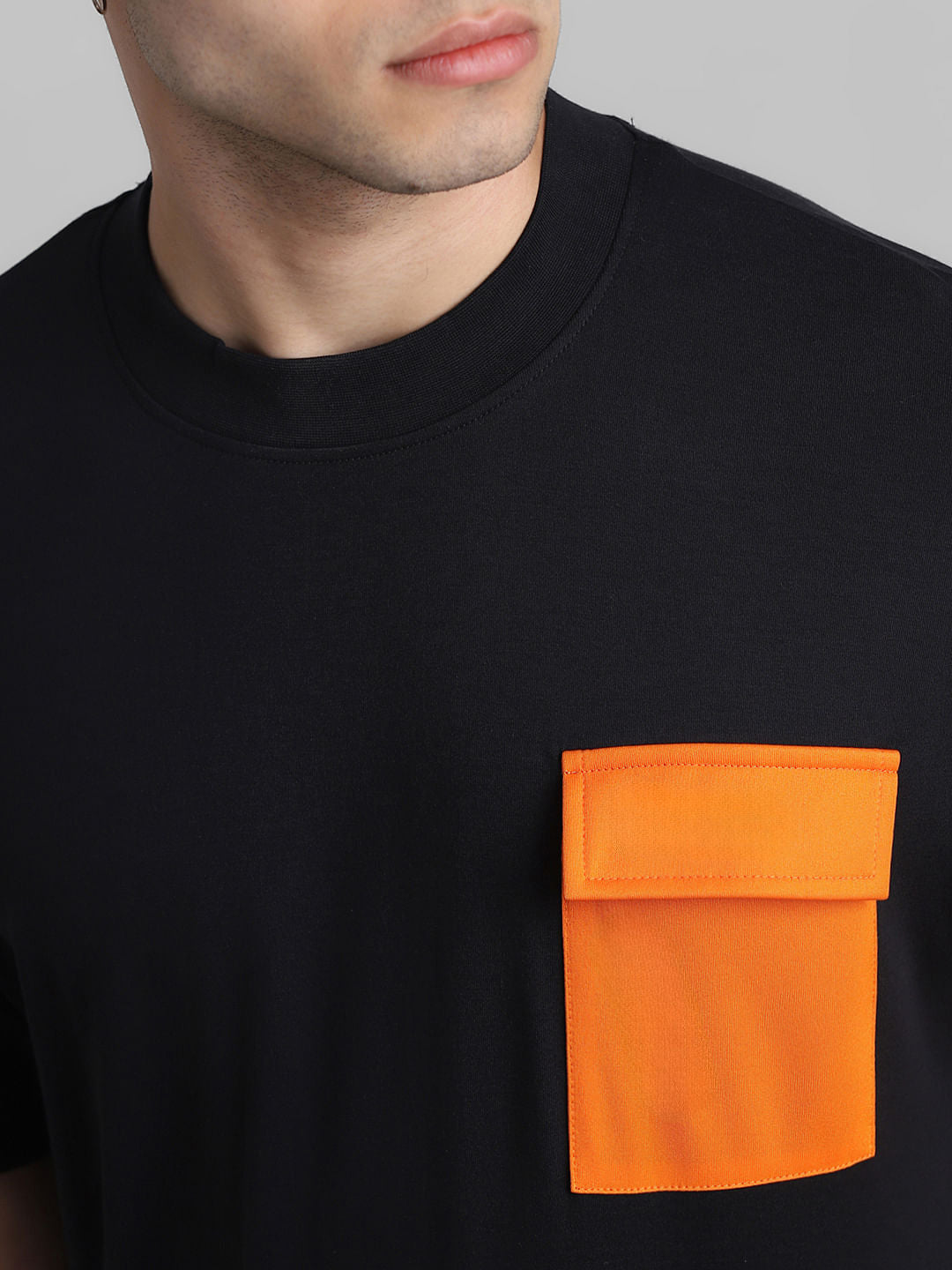 Black Contrast Pocket Oversized T-shirt