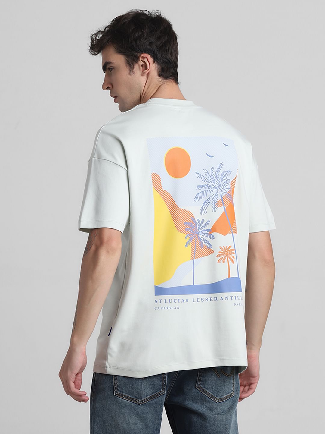 White Graphic Print Oversized T-shirt