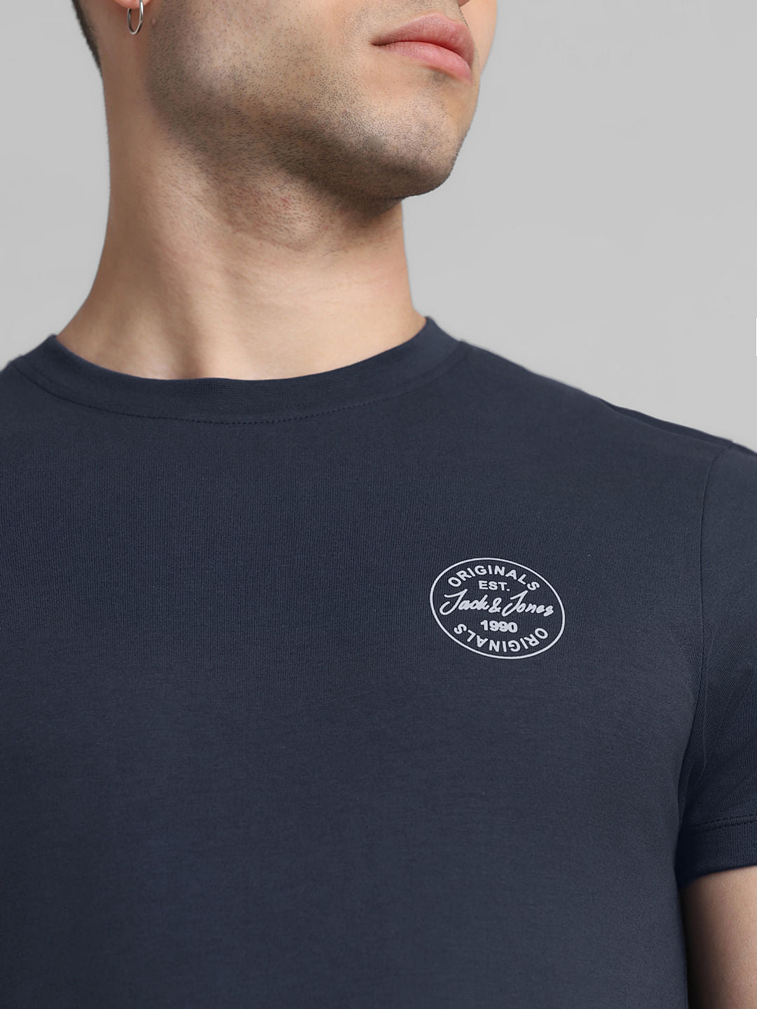 Dark Blue Cotton Crew Neck T-shirt