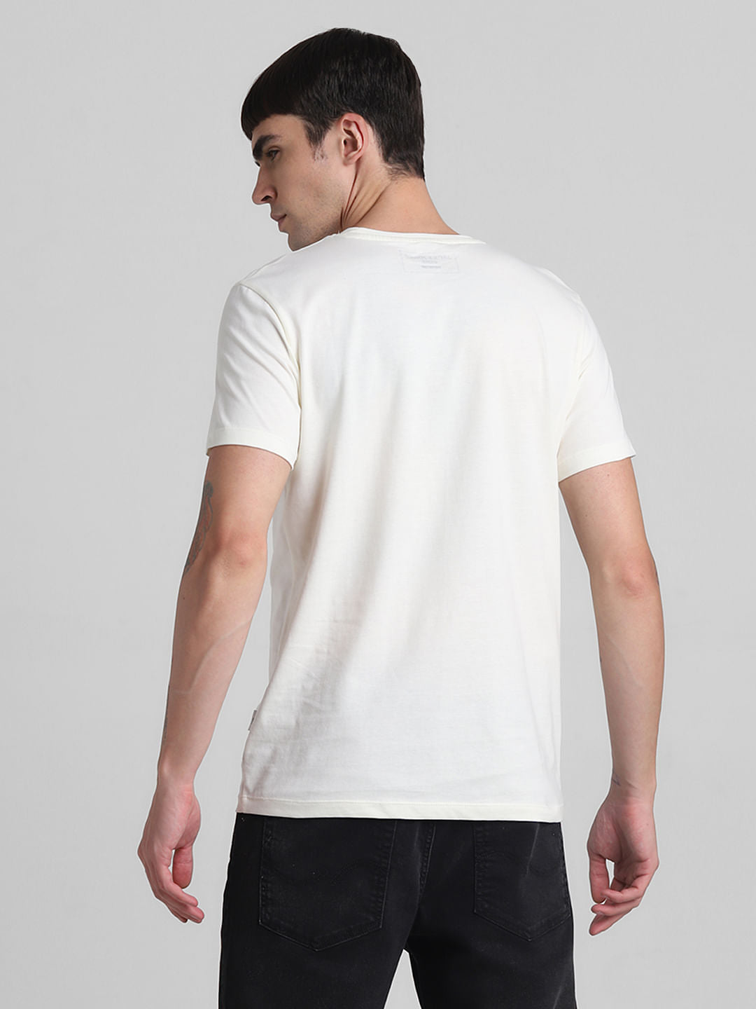 White Globe Logo Print Crew Neck T-shirt