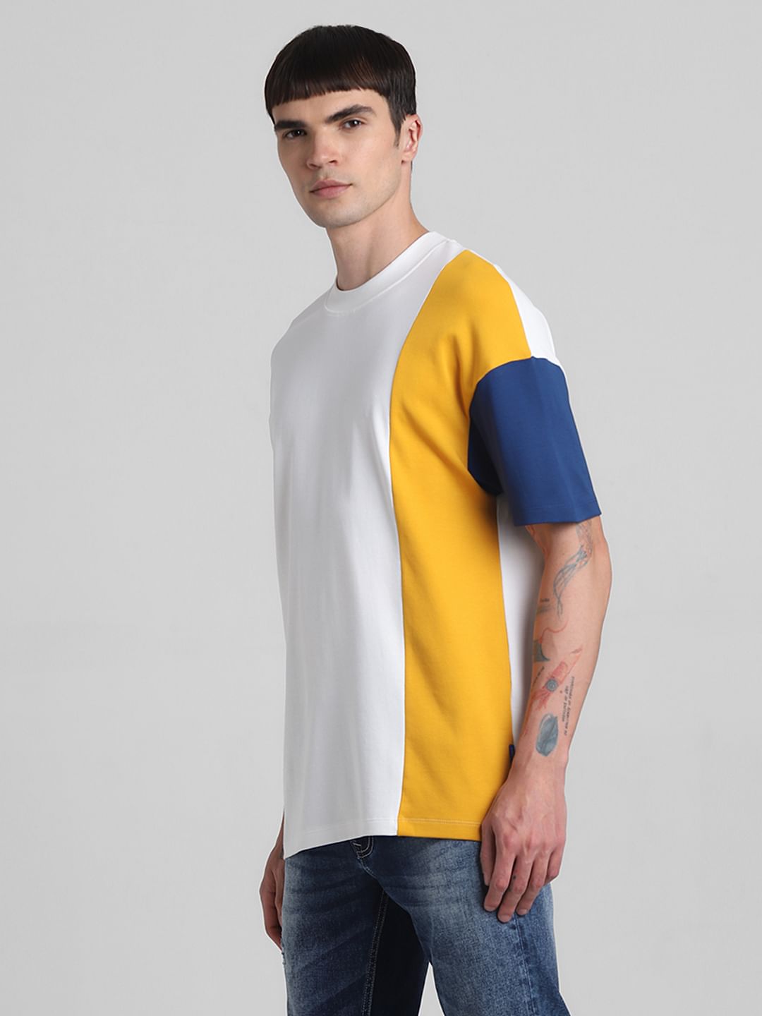 White Colourblocked Oversized T-shirt