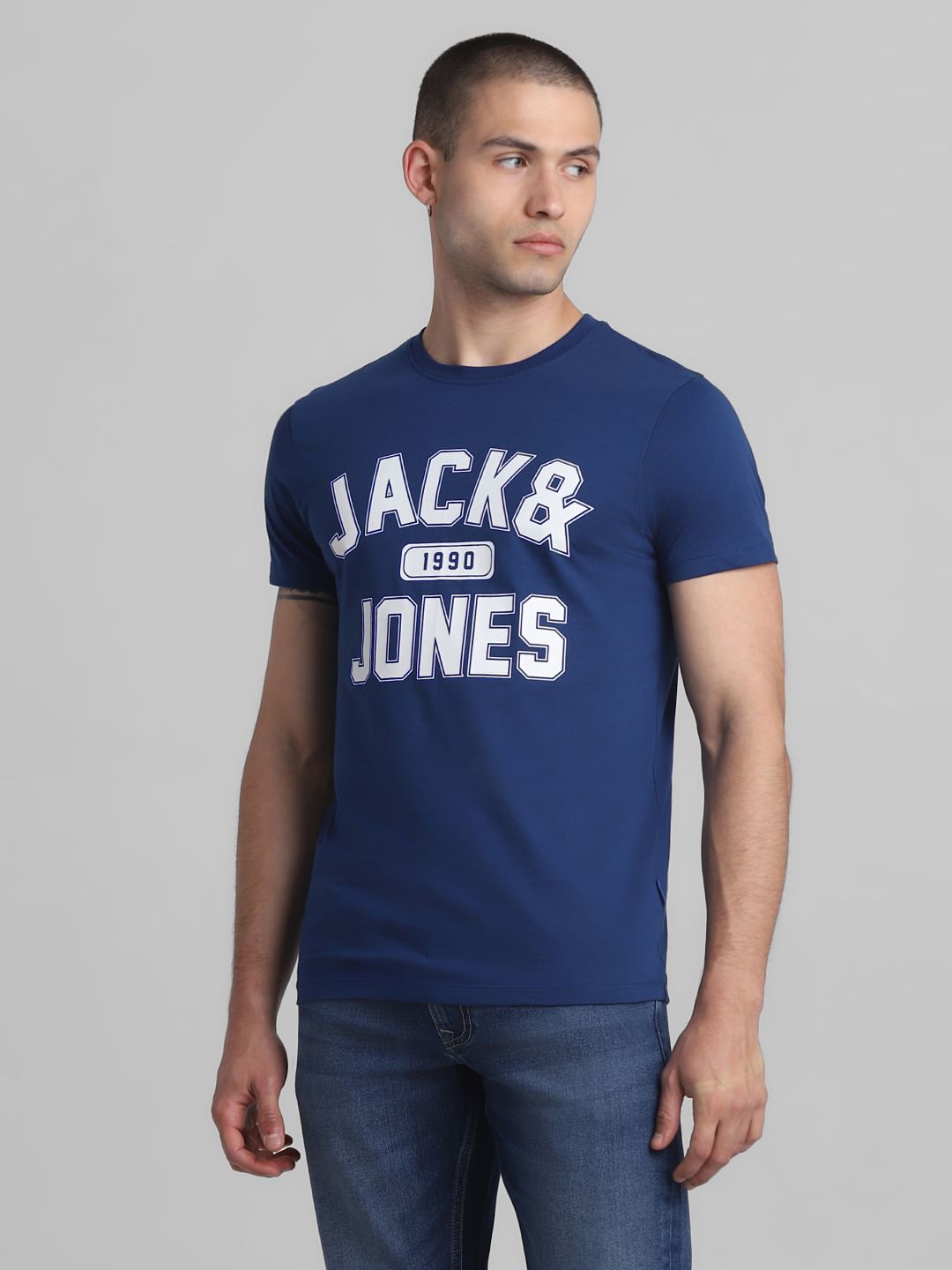 Dark Blue Varsity Crew Neck T-shirt