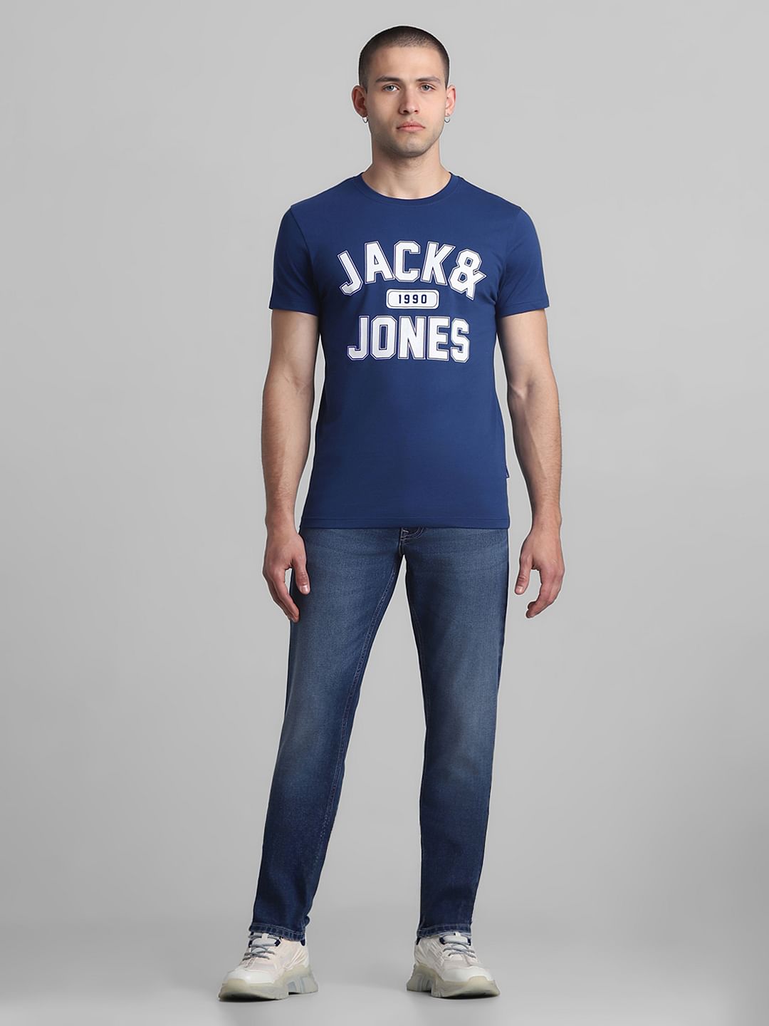 Dark Blue Varsity Crew Neck T-shirt