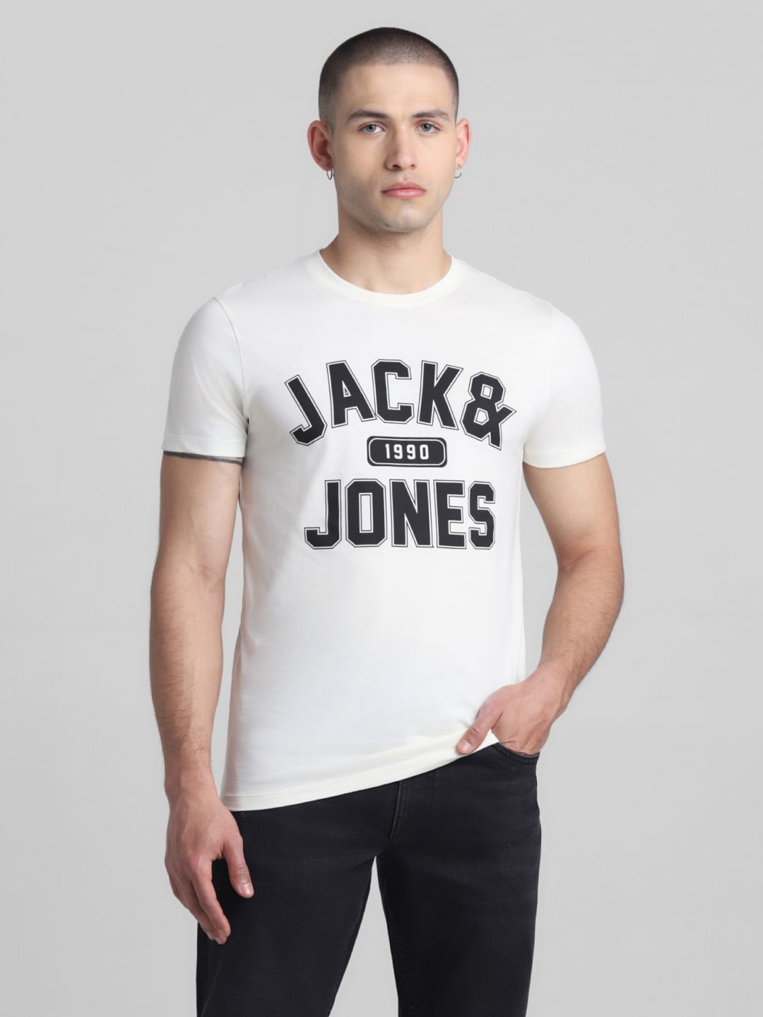 White Logo Print Crew Neck T-shirt