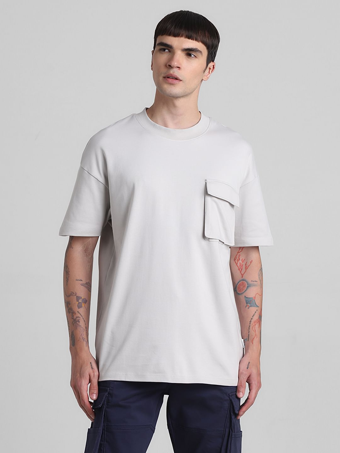 Light Grey Oversized Crew Neck T-shirt