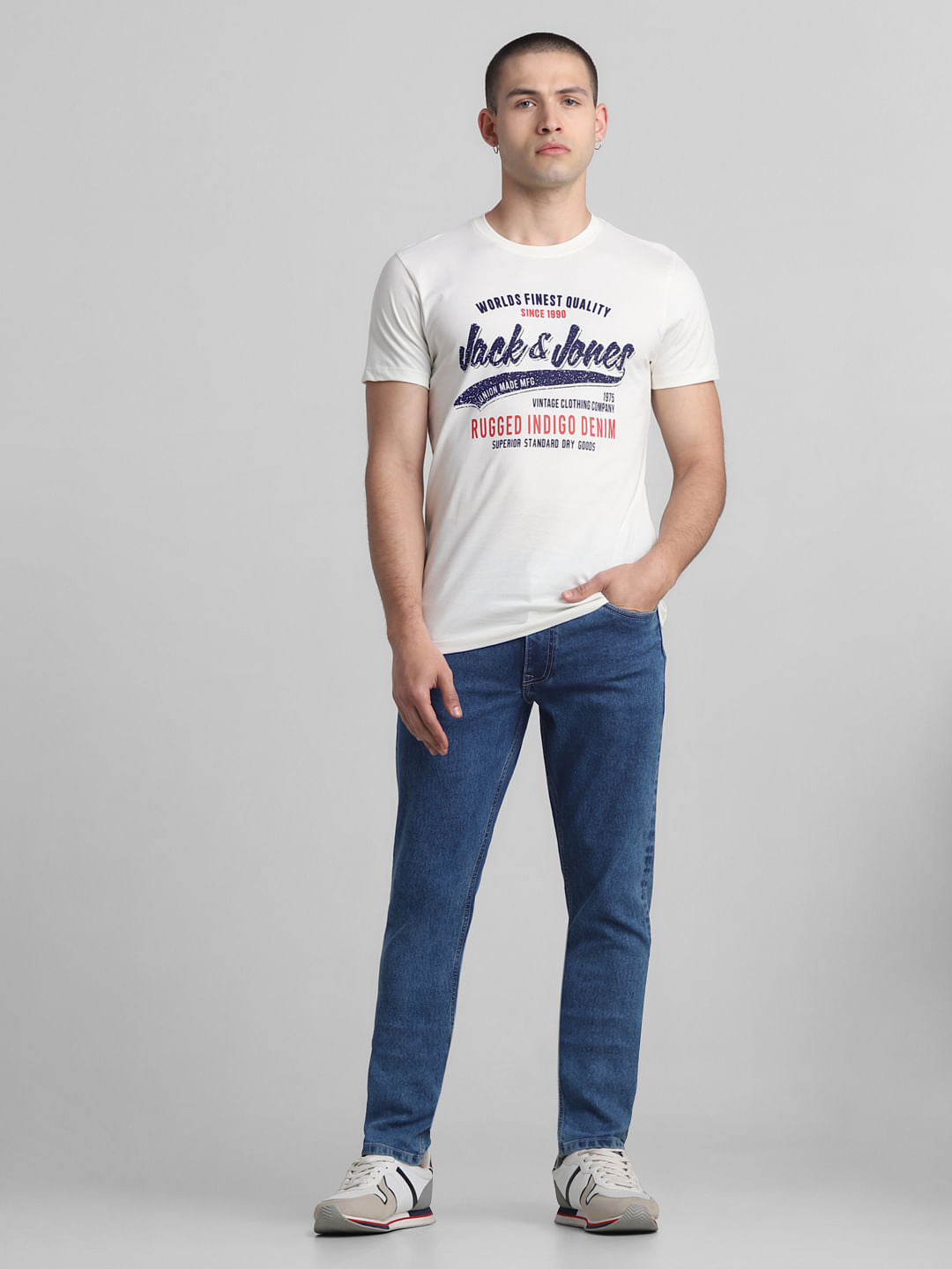 White Logo Print Crew Neck T-shirt