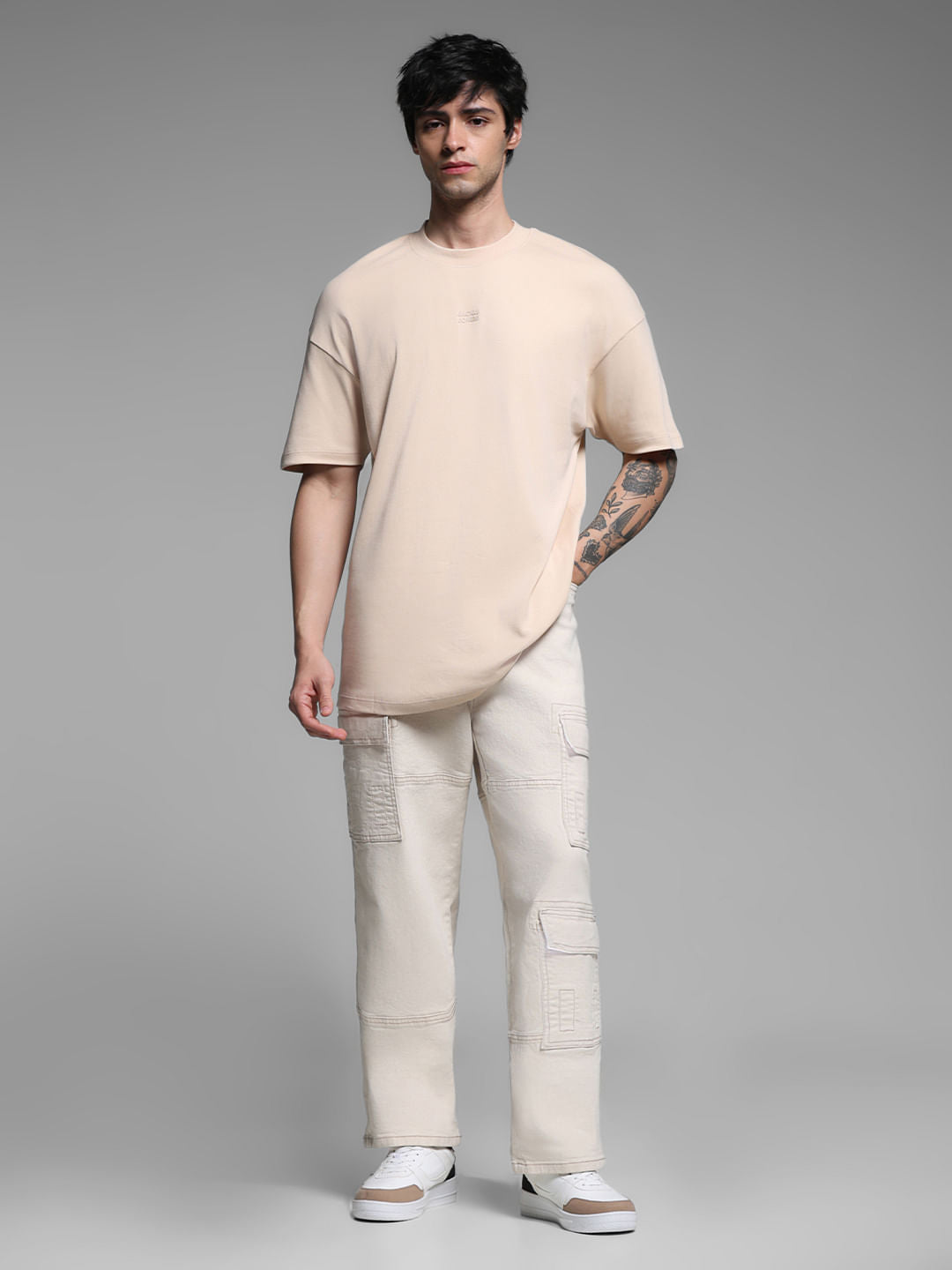 Beige Cotton Oversized T-shirt