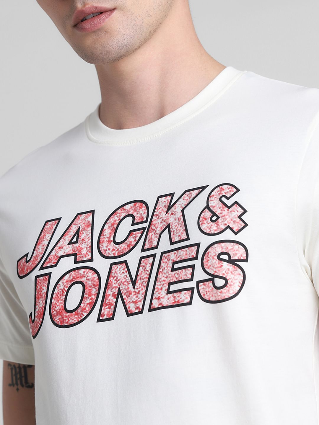 White Logo Print Crew Neck T-shirt