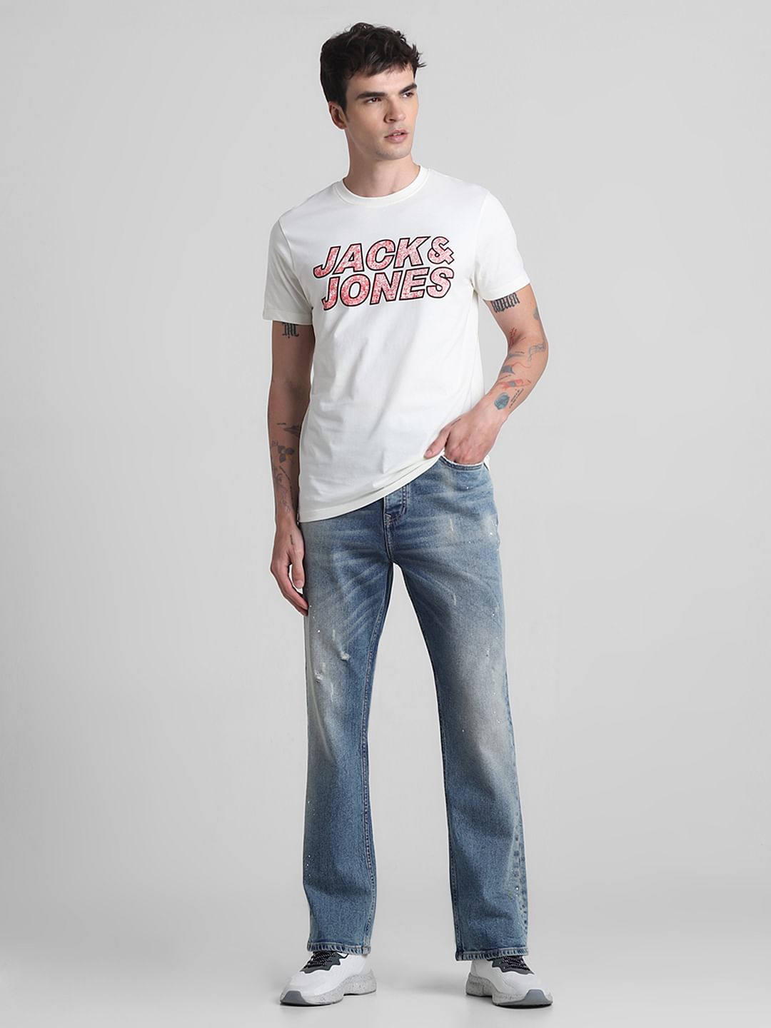 White Logo Print Crew Neck T-shirt