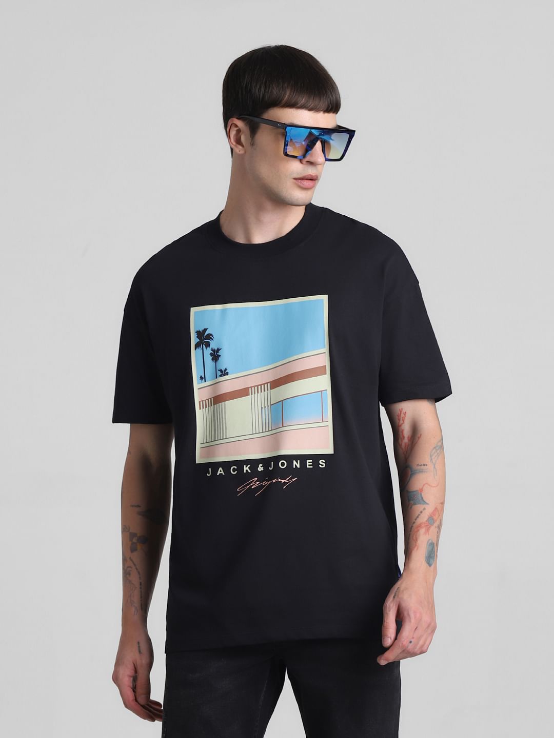 Black Graphic Print Oversized T-shirt
